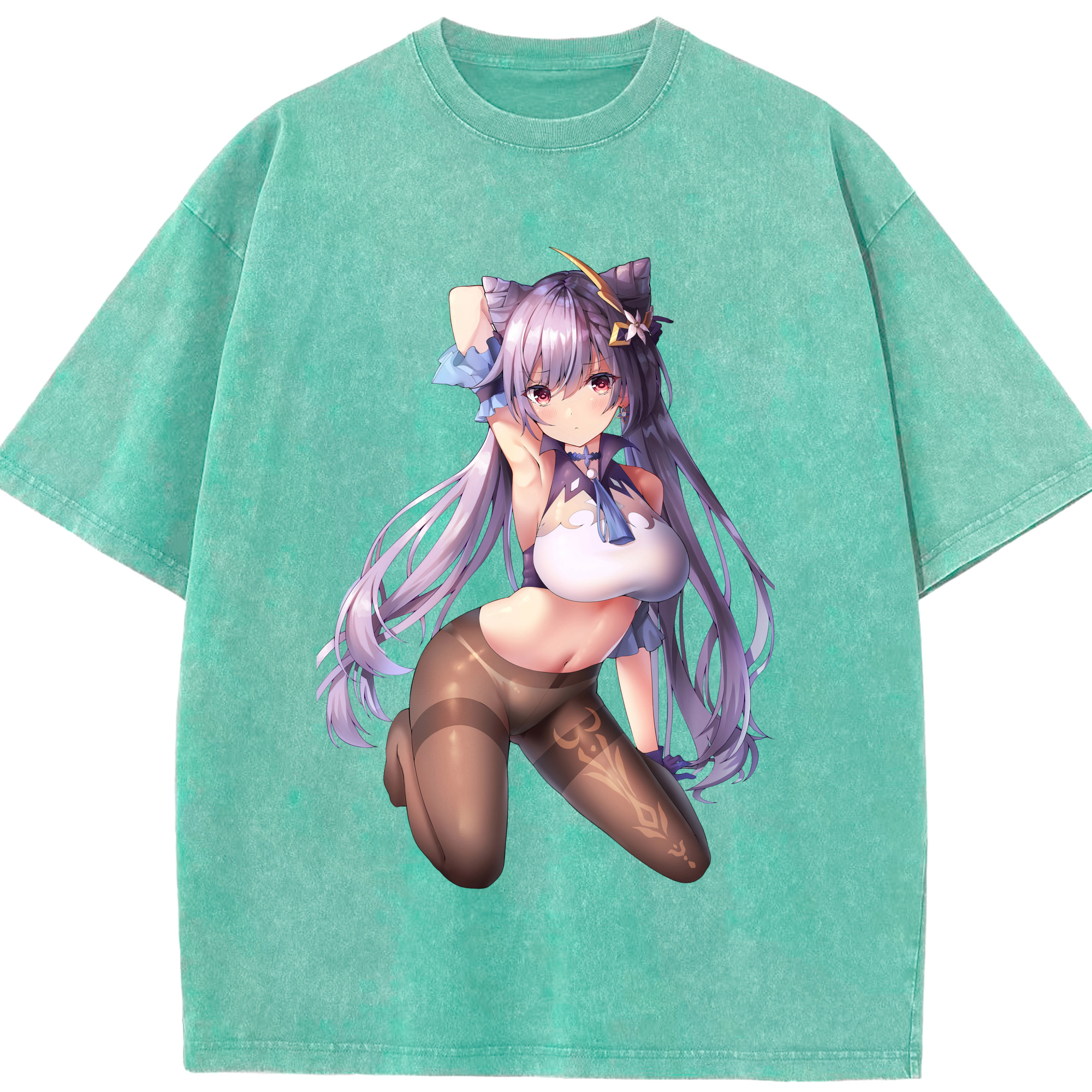 げんし神 刻晴 こくせい genshin Kokusei 綿100% ヴィンテージ風 半袖Tシャツ（フロントプリント）